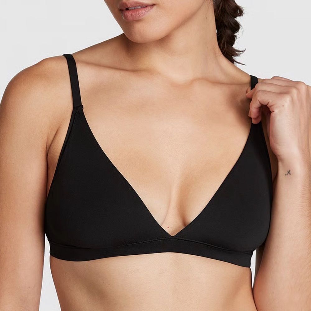 PINK Unlined Triangle Bralette Black Small NWT IN PACKAGE